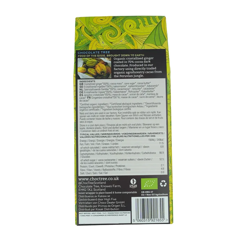 Chocolate Tree - ginger back of pack