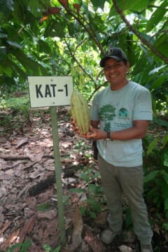 man with cacao pod